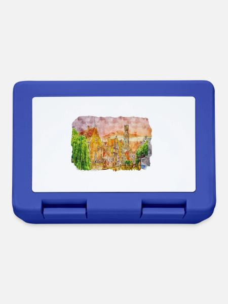 Brügge Belgien Aquarell Skizze gezeichnet illustratio - Brotdose - Royalblau