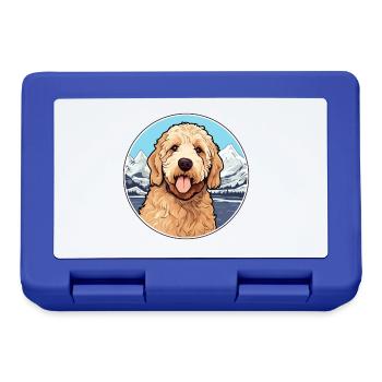 Goldendoodle Dog Breed Cartoon Kawaii Watercolor - Lunchbox - royal blue - Front