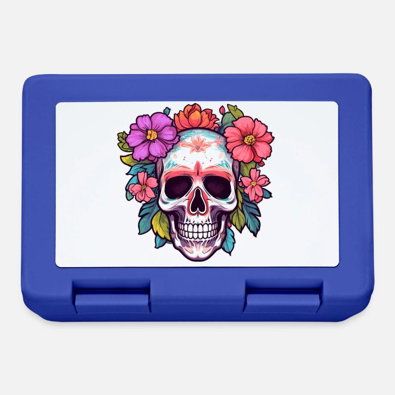 Human Skull & Flowers 30 - Lunchbox - royal blue