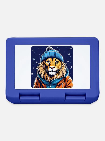 Cooler Löwe mit Wintermütze und Schnee - Brotdose - Royalblau