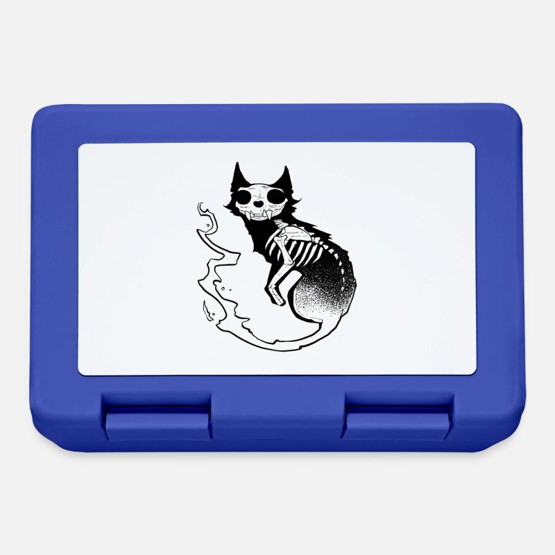 Totenkopf schwarze Katze dunkle Halloween dotwork Kunst - Brotdose - Royalblau