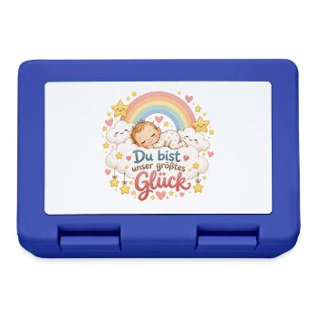 Unser größtes Glück – Baby Regenbogen - Brotdose - Royalblau - Vorne