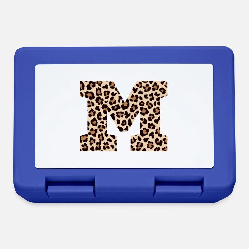 lettre M motif léopard -idée cadeau d’anniversaire - Boîte à goûter - bleu royal