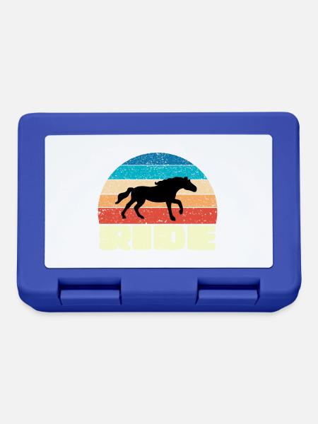 Vintage Sonnenuntergang mit schwarzem Pferd - Brotdose - Royalblau