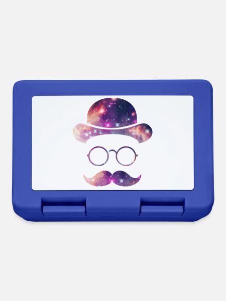 Retro Gesicht mit Moustache & Brille / Universum - Brotdose - Royalblau