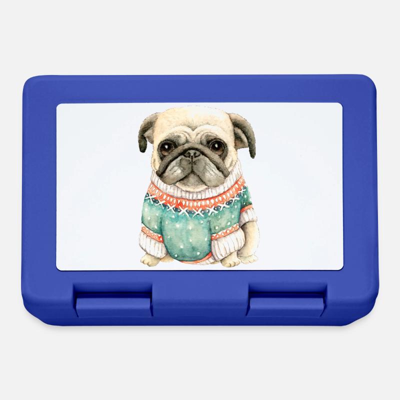 Netter Mops-Welpe im Winterpullover-Geschenk für Mopsliebe - Brotdose - Royalblau