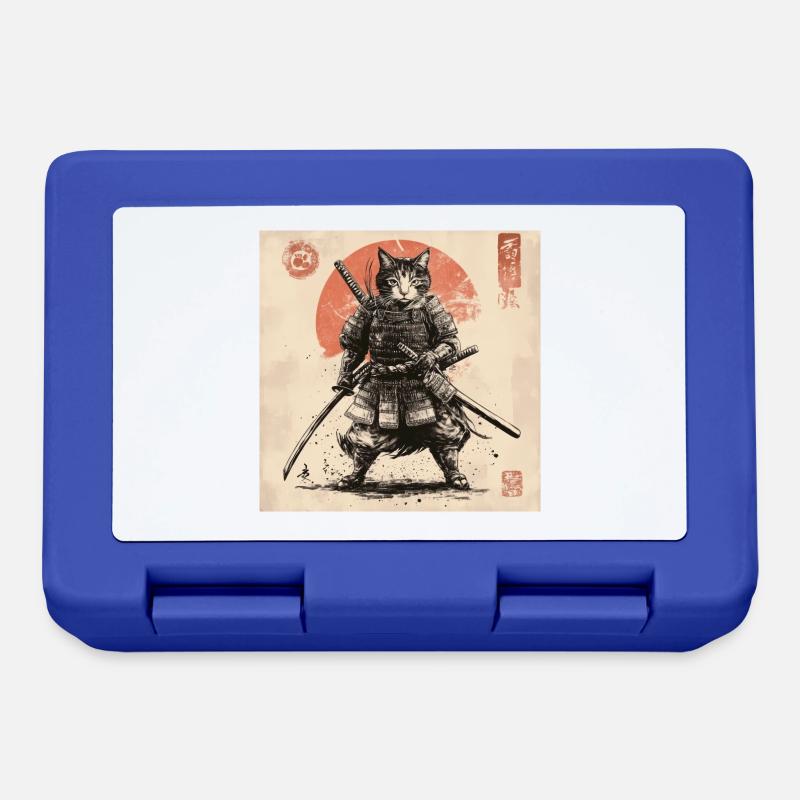 Katze Samurai Japan Ukiyo-E - Brotdose - Royalblau