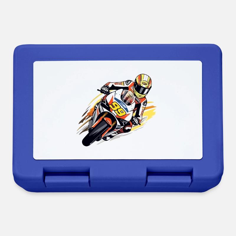Moto de course n°99 - Boîte à goûter - bleu royal