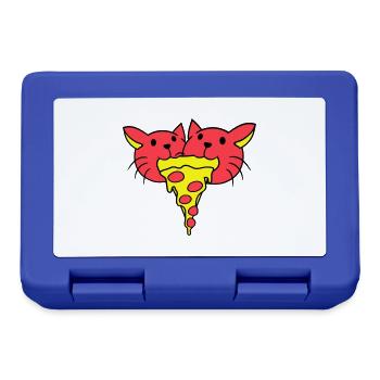 2 Katzen Essen Salami Pizza Fast Food Hunger Team - Brotdose - Royalblau - Vorne