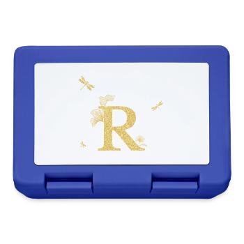 Buchstabe r Goldene Glitzer Libelle - Geschenkidee - Brotdose - Royalblau - Vorne