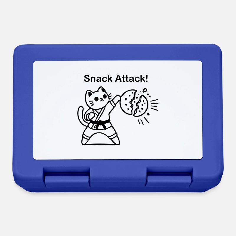 Karate Cat punching a cookie - Snack Attack Design - Lunchbox - royal blue