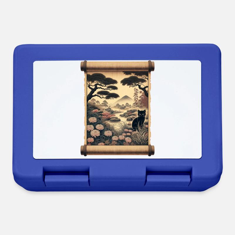 Mt. Fuji Flower Papyrus Scroll Retro - Lunchbox - royal blue