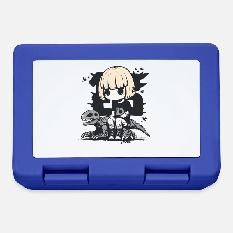 Anime Goth Ghosts Girl Sitting On Dino Skeleton - Lunchbox - royal blue