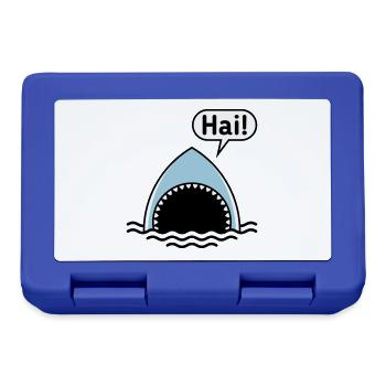 Hai! (Haifisch / Sprechblase / Comic / Cartoon) - Brotdose - Royalblau - Vorne