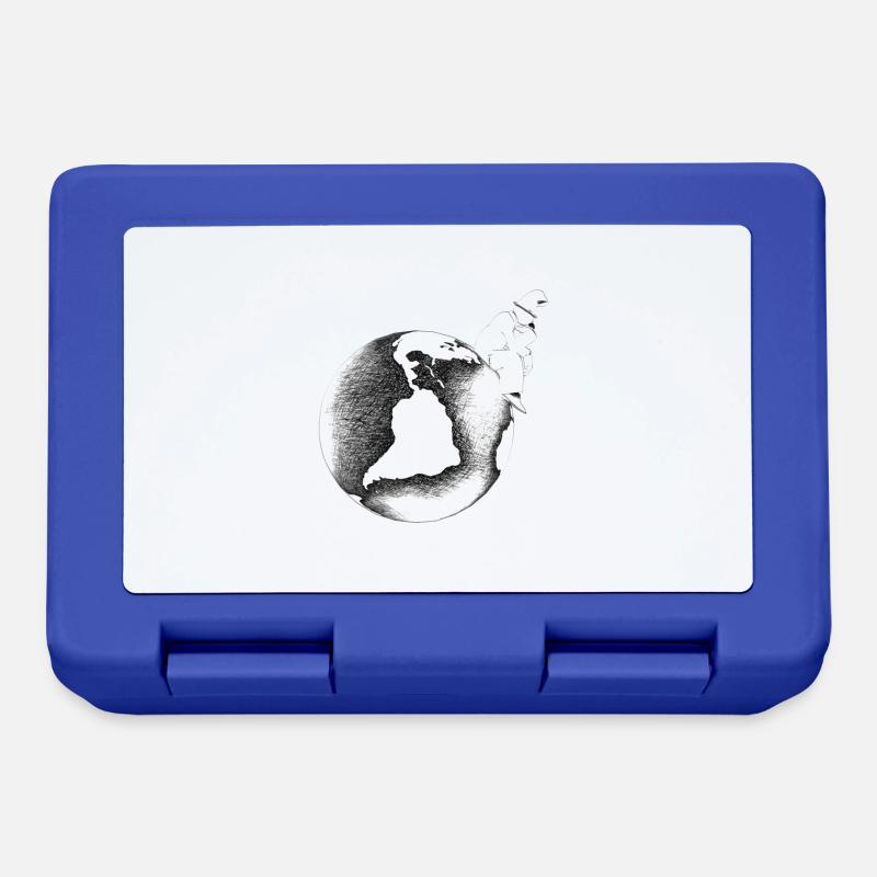 Contemplative silhouette on graphic globe - Lunchbox - royal blue