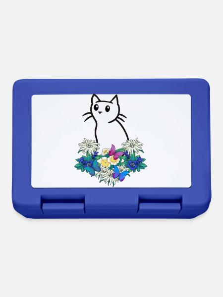 Katze Katzen Blumen Gebirge - Brotdose - Royalblau