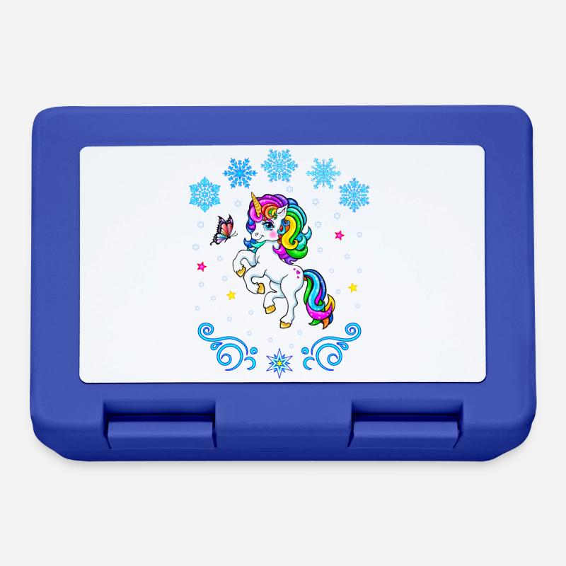 Winter buntes Einhorn mit Schneeflocken Regenbogen - Brotdose - Royalblau