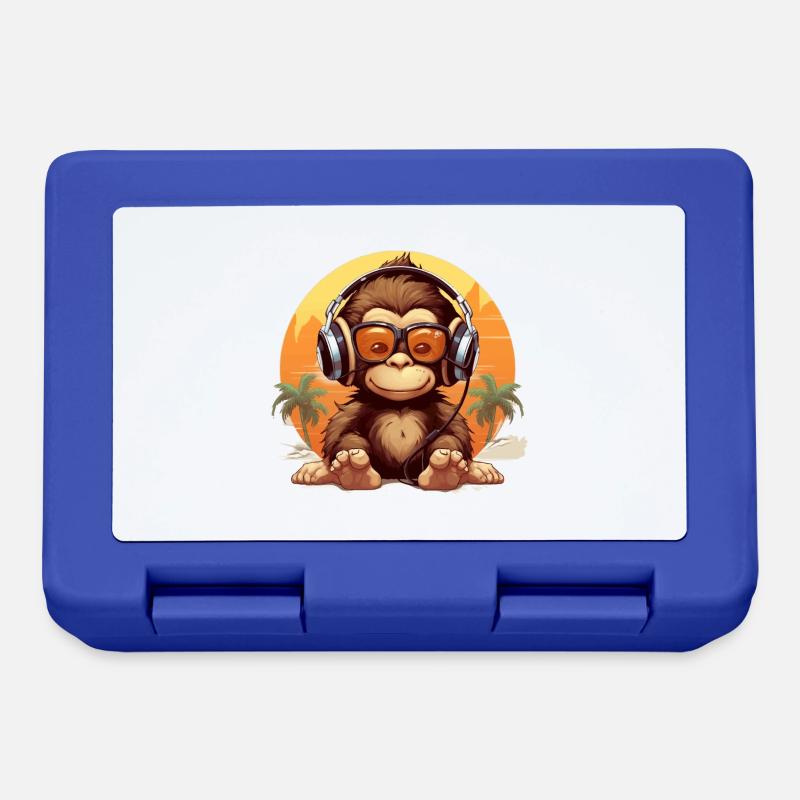 Drôle de conception de bébé singe avec des écouteurs - Boîte à goûter - bleu royal