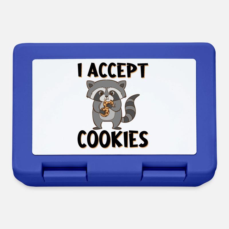 Raton laveur avec des biscuits et un sort. I Accept Cookies. - Boîte à goûter - bleu royal
