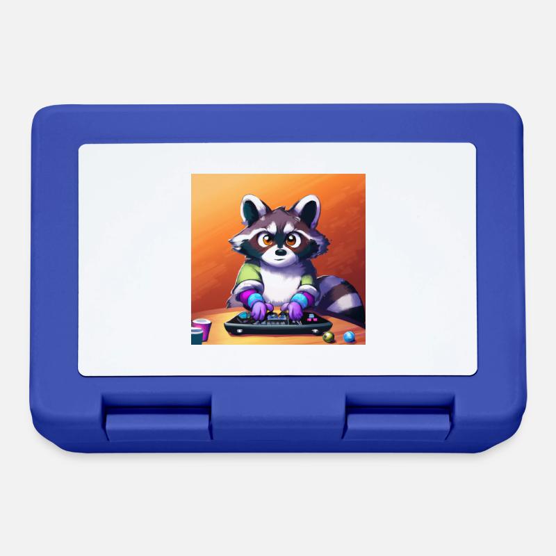 racoon playing computer games - Brotdose - Royalblau