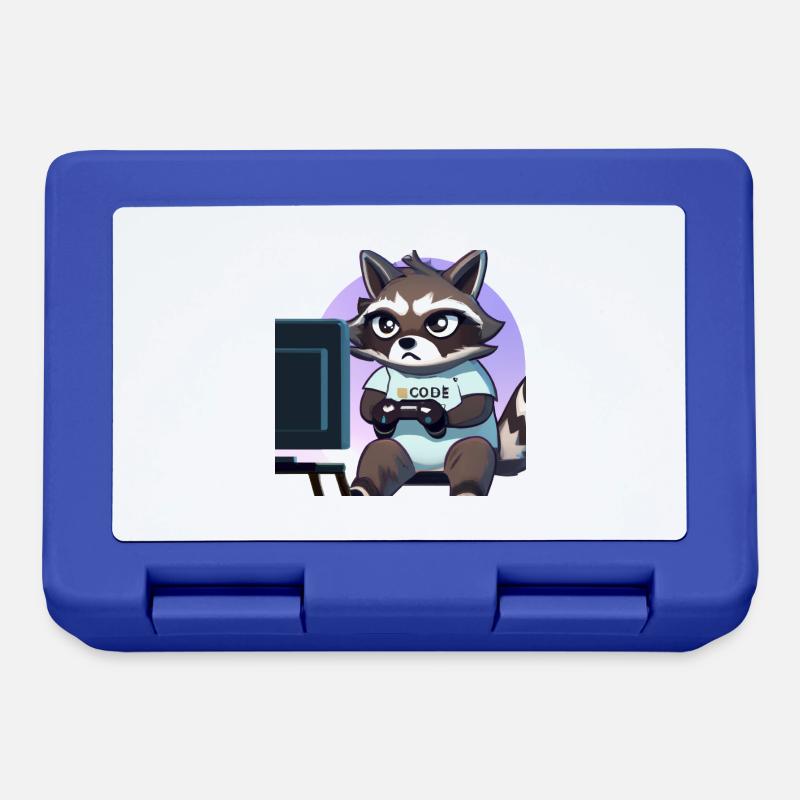 racoon playing computer games - Brotdose - Royalblau