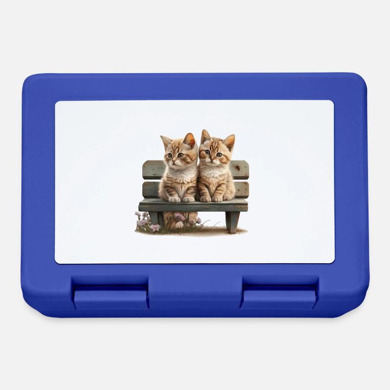 2 cats on bench gift - Lunchbox - royal blue