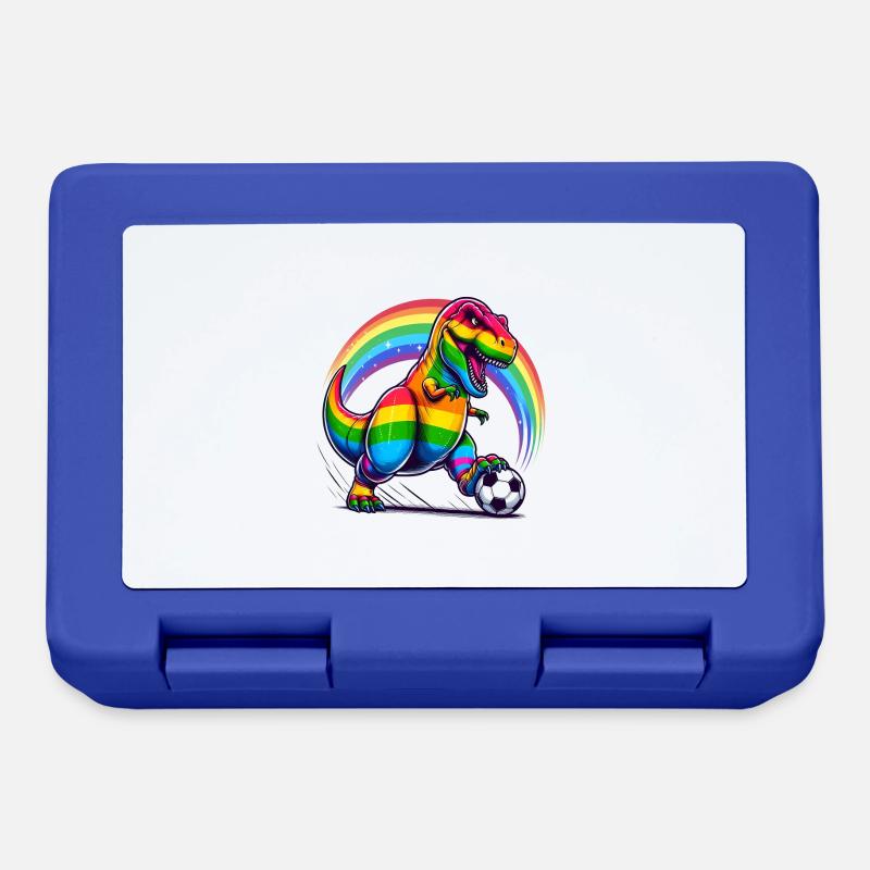Rainbow Soccer T-Rex - Lunchbox - royal blue