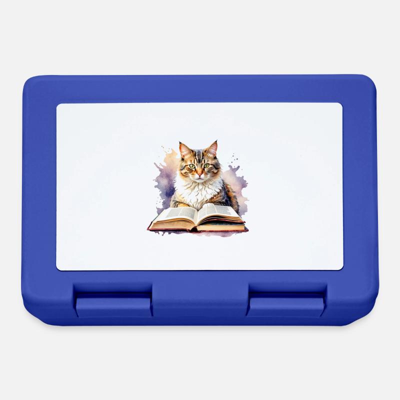 Chat avec livre - Boîte à goûter - bleu royal