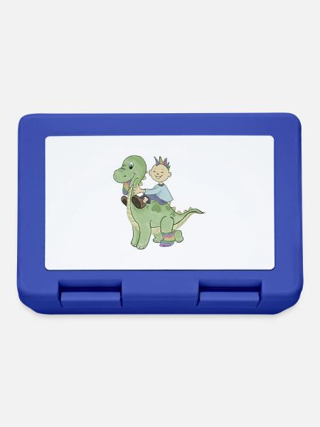 Kid auf Dino - Brotdose - Royalblau