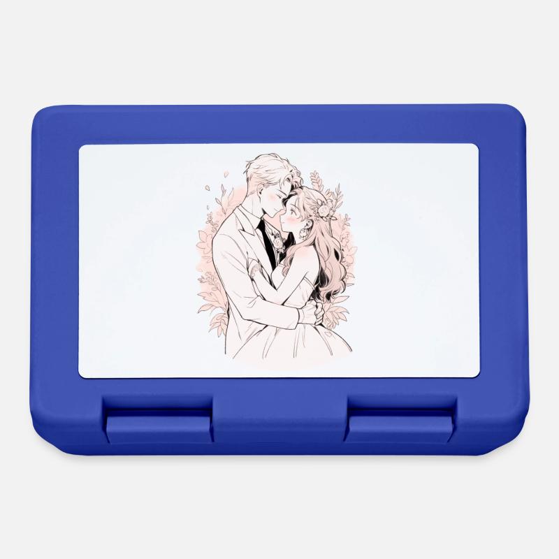 Aquarelle de mariage Anime Chibi mariée et le marié - Boîte à goûter - bleu royal