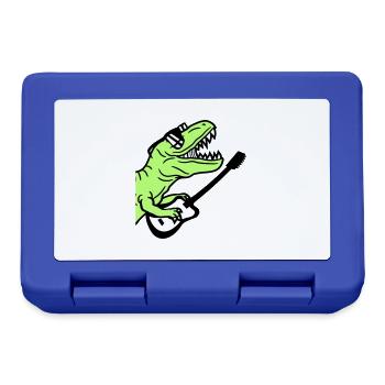DJ Dino T-Rex Dinosaurier Gitarre Spielen Party - Brotdose - Royalblau - Vorne