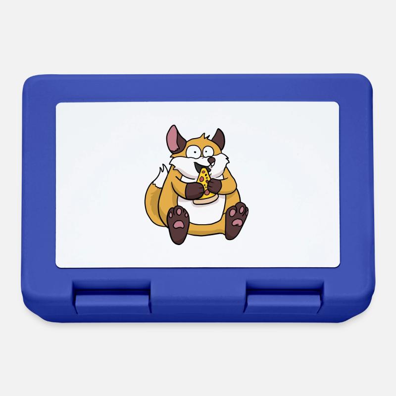 Fat Fox Eating Pizza Funny Comic Style - Lunchbox - royal blue