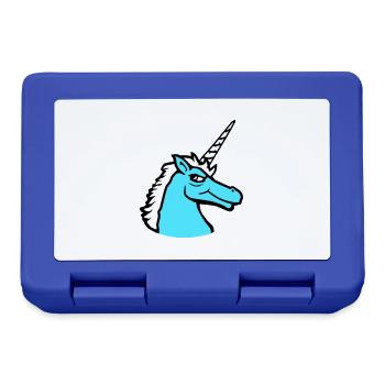 Unicorn Cool Guy Evil Smile Cartoon Horse - Lunchbox - royal blue - Front