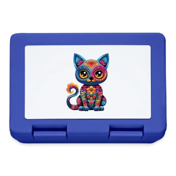 Dia De los Muertos Cat Meowtos Colorful Flowers - Lunchbox - royal blue - Front