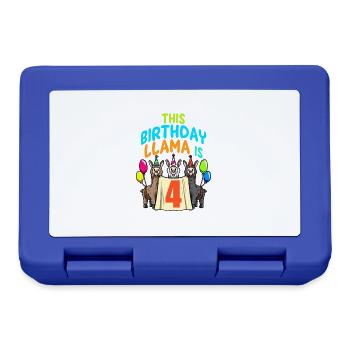Llama Girl 4th Birthday Party Alpaca - Lunchbox - royal blue - Front