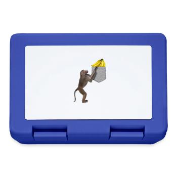 Baboon Monkey Reaching For Banana In Fake Pocket - Lunchbox - royal blue - Front