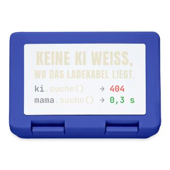 Keine KI weiß, wo das Ladekabel liegt – Mama schon - Brotdose - Royalblau - Vorne