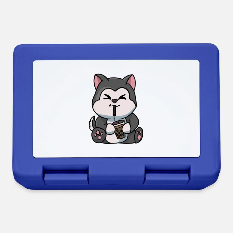 Anime Kawaii Bubble Tea Drinking Husky Hand Drawn - Lunchbox - royal blue
