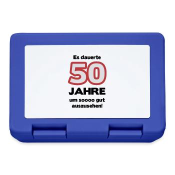 Zum 50. Geburtstag ein Shirt „Es dauerte 50 Jahre - Brotdose - Royalblau - Vorne