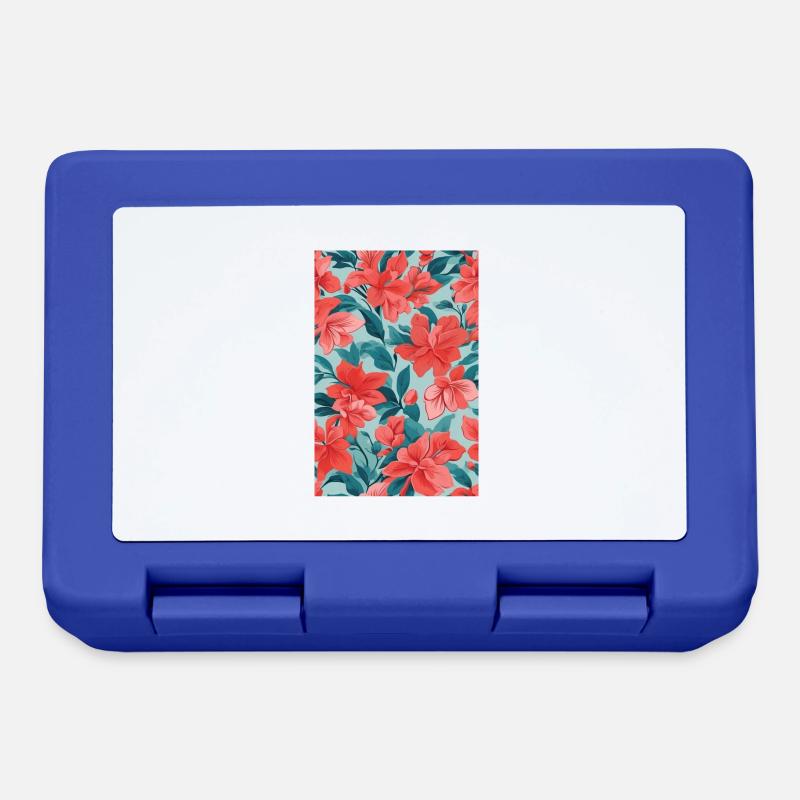 Rote Blumen - Brotdose - Royalblau
