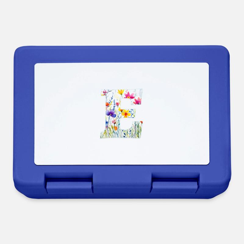 Buchstabe E, Monogramm, Blumenmuster - Brotdose - Royalblau