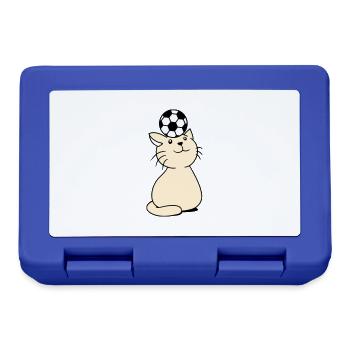Ball Playing Cat Balancing Football Head Fun - Lunchbox - royal blue - Front