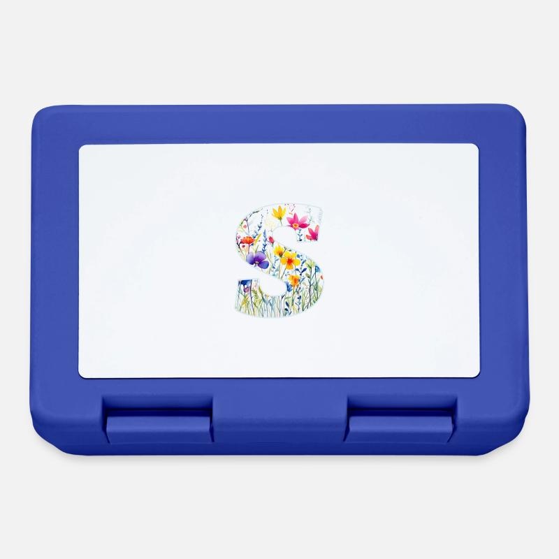 Buchstabe S, Monogramm, Blumenmuster - Brotdose - Royalblau
