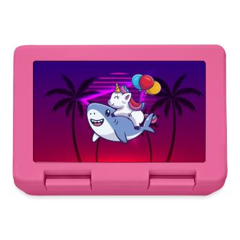 Unicorn riding an 80s style shark - Lunchbox - pink - Front