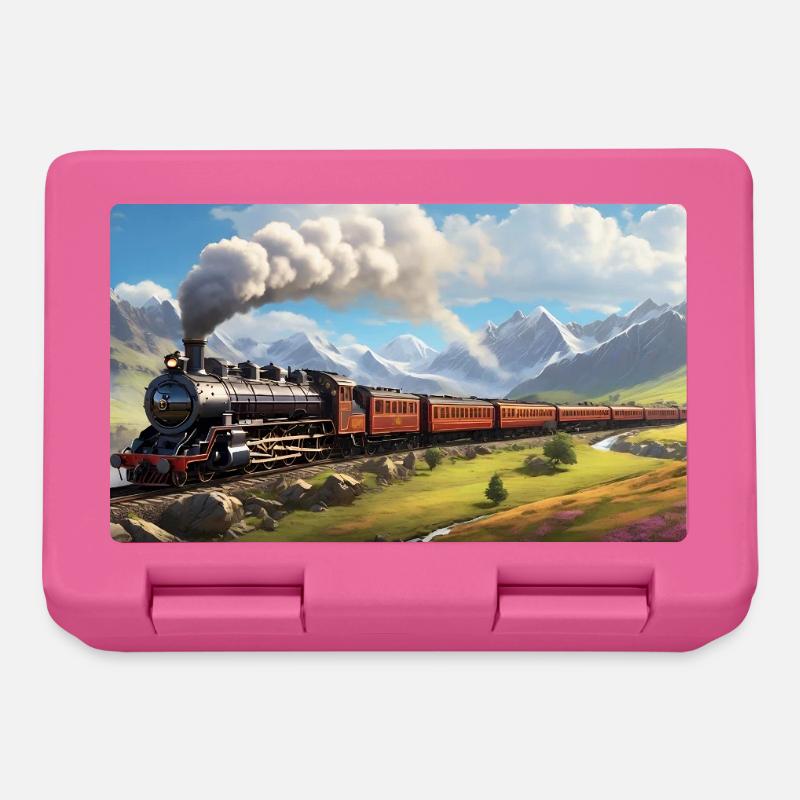 Nostalgischer Eisenbahnzug mit Dampflokomotive - Brotdose - Pink