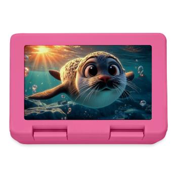 Cute baby seals with button eyes in the sea - Lunchbox - pink - Front