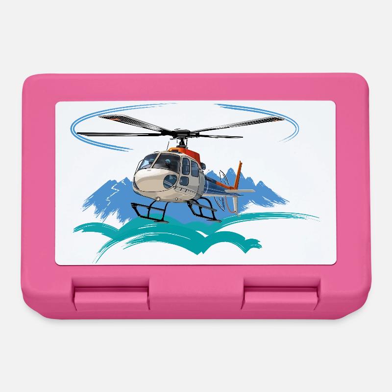 Helicopter approaching the mountains - Lunchbox - pink