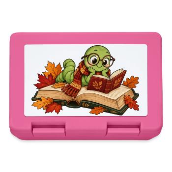 Niedlicher Bücherwurm im Herbst - Brotdose - Pink - Vorne