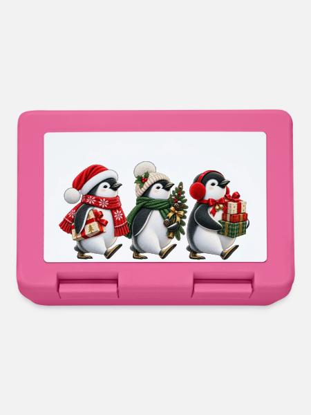 Süße Weihnachtspinguine mit Geschenken - Brotdose - Pink