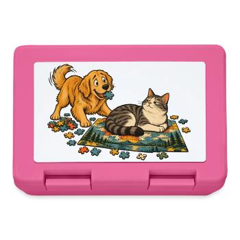 Golden Retriever und Katze puzzeln zusammen - Brotdose - Pink - Vorne